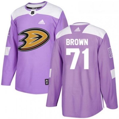 Youth Adidas Anaheim Ducks 71 JT Brown Authentic Purple Fights Cancer Practice NHL Jersey