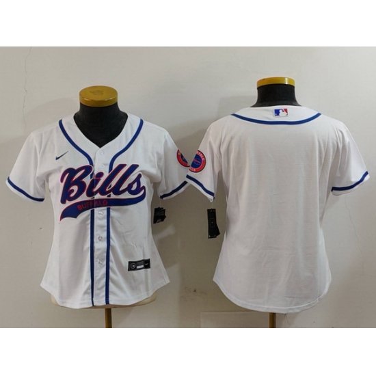 Women Buffalo Bills White Team Big Logo With Patch Cool Base Stitched Baseball Jersey 2