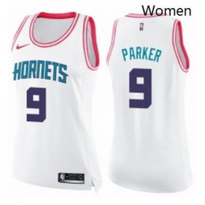 Womens Nike Charlotte Hornets 9 Tony Parker Swingman White Pink Fashion NBA Jersey