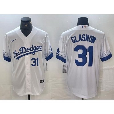 Men Los Angeles Dodgers 31 Tyler GlasnoW White City Connect Cool Base Stitched Baseball Jersey