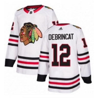 Womens Adidas Chicago Blackhawks 12 Alex DeBrincat Authentic White Away NHL Jersey