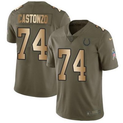 Nike Colts 74 Anthony Castonzo Olive Gold Men Stitched NFL Limited 2017 Salute To Service Jersey