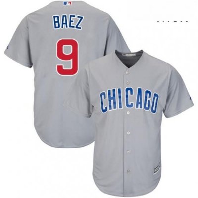 Mens Majestic Chicago Cubs 9 Javier Baez Replica Grey Road Cool Base MLB Jersey