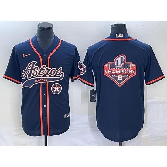 Men Houston Astros Navy Team Big Logo With Patch Cool Base Stitched Baseball Jersey 2