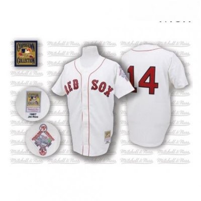 Mens Mitchell and Ness 1987 Boston Red Sox 14 Jim Rice Replica White Throwback MLB Jersey