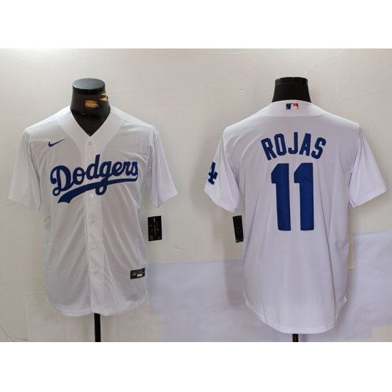 Men Los Angeles Dodgers 11 Miguel Rojas White Cool Base Stitched Baseball Jersey