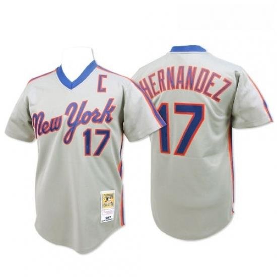 Mens Mitchell and Ness NeW York Mets 17 Keith Hernandez Replica Grey ThroWback MLB Jersey