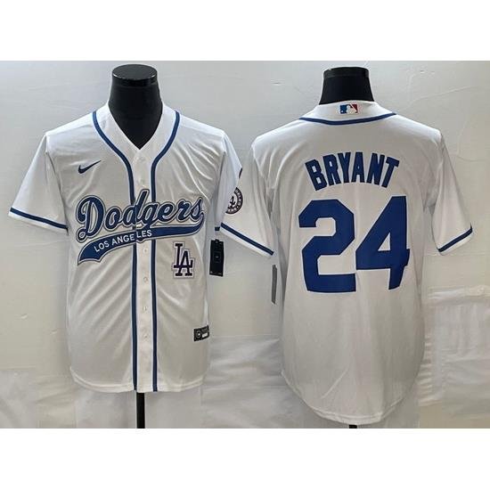 Men's Los Angeles Dodgers #24 Kobe Bryant White With Patch Cool Base Stitched Baseball Jersey1