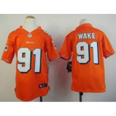 Youth Nike Miami Dolphins 91 Cameron Wake Orange Nike NFL Jerseys