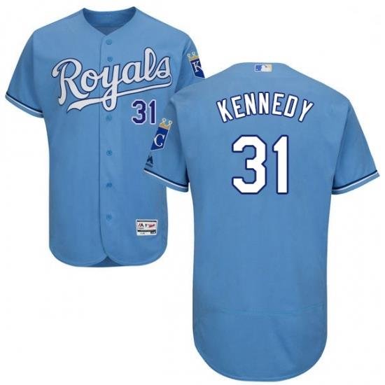 Mens Majestic Kansas City Royals 31 Ian Kennedy Light Blue Alternate Flex Base Collection 2018 World Series Jersey