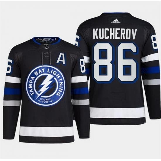 Men Tampa Bay Lightning 86 Nikita Kucherov Black Alternate Premier Breakaway Stitched Jersey