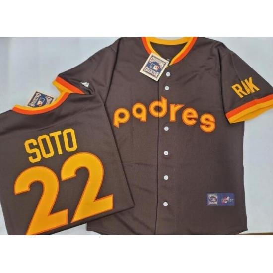 Men SAN DIEGO PADRES Juan Soto #22 Vintage CooperstoWn Collection Jersey BROWN