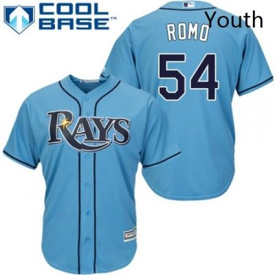 Youth Majestic Tampa Bay Rays 54 Sergio Romo Replica Light Blue Alternate 2 Cool Base MLB Jersey