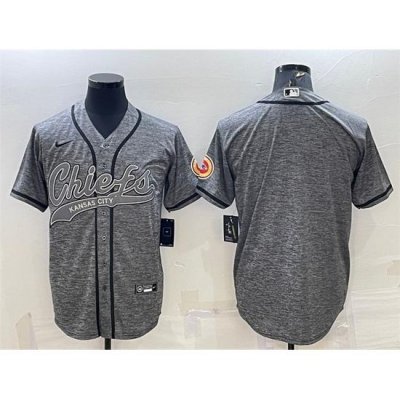 Men Kansas City Chiefs Blank Grey With Patch Cool Base Stitched Baseball Jersey