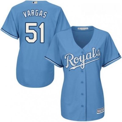 Womens Majestic Kansas City Royals 51 Jason Vargas Authentic Light Blue Alternate 1 Cool Base MLB Jersey