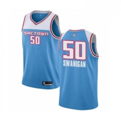 Mens Sacramento Kings 50 Caleb Swanigan Authentic Blue Basketball Jersey 2018 19 City Edition