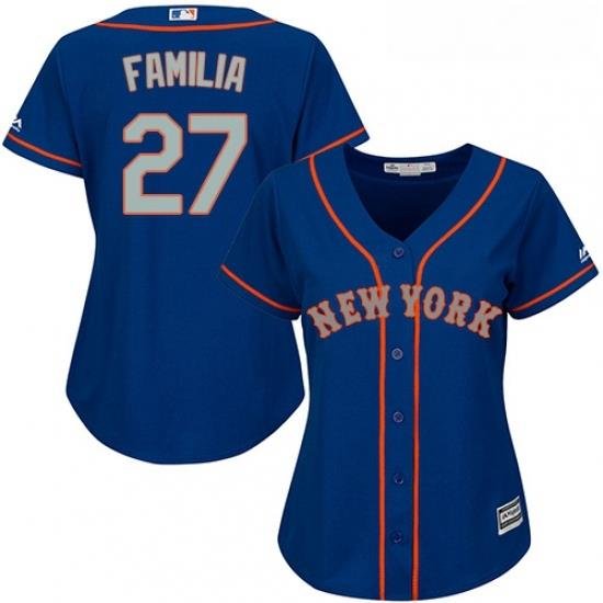 Womens Majestic New York Mets 27 Jeurys Familia Replica Royal Blue Alternate Road Cool Base MLB Jersey