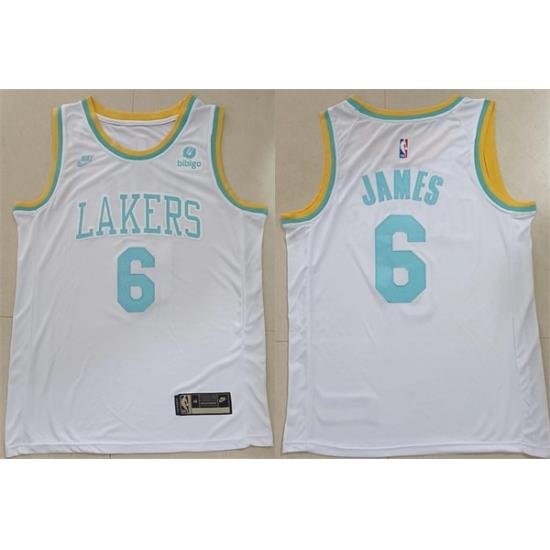 Men Los Angeles Lakers 6 LeBron James White Stitched Basketball Jersey