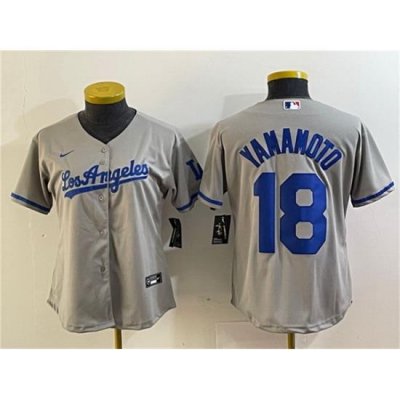 Women Los Angeles Dodgers 18 Yoshinobu Yamamoto Grey Stitched Jersey