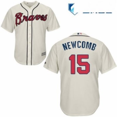 Mens Majestic Atlanta Braves 15 Sean Newcomb Replica Cream Alternate 2 Cool Base MLB Jersey