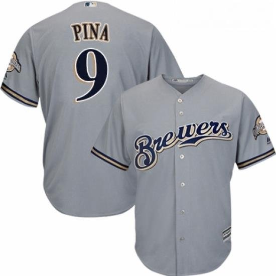 Youth Majestic Milwaukee Brewers 9 Manny Pina Authentic Grey Road Cool Base MLB Jersey