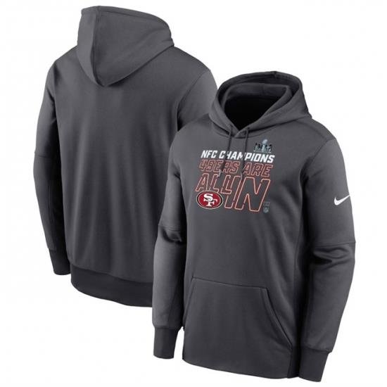 Men San Francisco 49ers Anthracite 2023 NFC Champions Locker Room Trophy Collection Pullover Hoodie