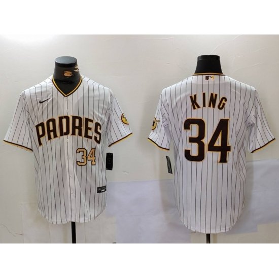 Men San Diego Padres 34 Michael King White Cool Base Stitched Baseball Jersey 1