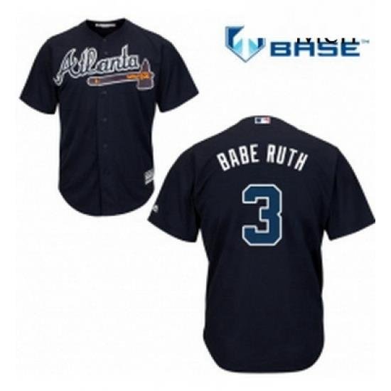 Mens Majestic Atlanta Braves 3 Babe Ruth Replica Blue Alternate Road Cool Base MLB Jersey