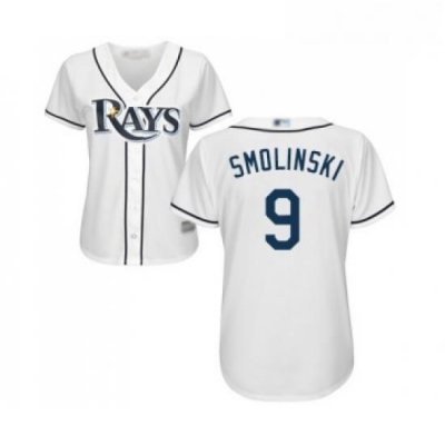 Womens Tampa Bay Rays 9 Jake Smolinski Replica White Home Cool Base Baseball Jersey