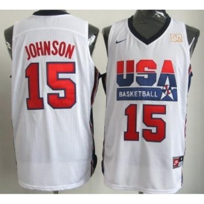 1992 Olympics Team USA 15 Magic Johnson White Swingman Jersey