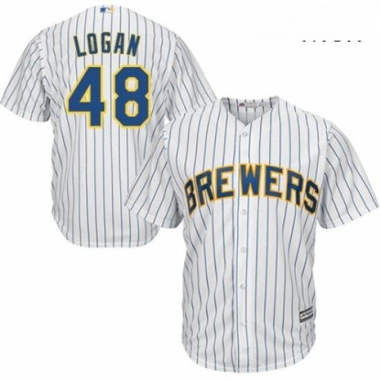 Mens Majestic Milwaukee Brewers 48 Boone Logan Replica White Home Cool Base MLB Jersey