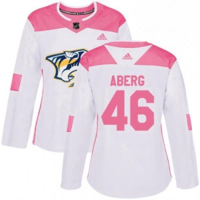 Womens Adidas Nashville Predators 46 Pontus Aberg Authentic WhitePink Fashion NHL Jersey