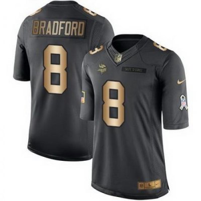 Nike Vikings #8 Sam Bradford Black Mens Stitched NFL Limited Gold Salute To Service Jersey