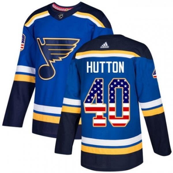 Youth Adidas St Louis Blues 40 Carter Hutton Authentic Blue USA Flag Fashion NHL Jersey