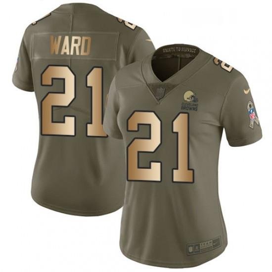 Womens Nike Cleveland Browns 21 Denzel Ward Limited Olive Gold 2017 Salute to Service NFL Jersey