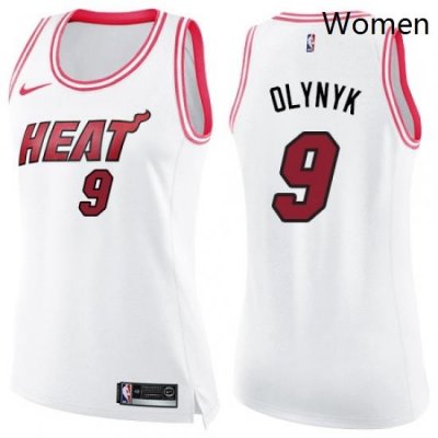 Womens Nike Miami Heat 9 Kelly Olynyk Swingman WhitePink Fashion NBA Jersey