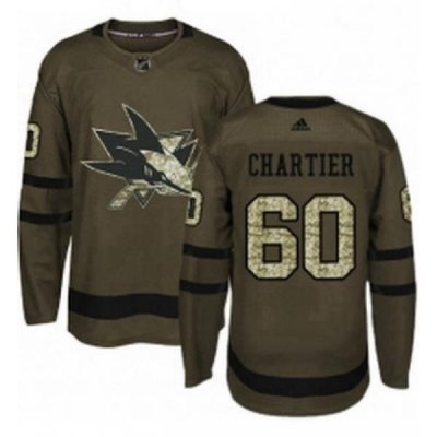 Mens Adidas San Jose Sharks 60 Rourke Chartier Authentic Green Salute to Service NHL Jersey