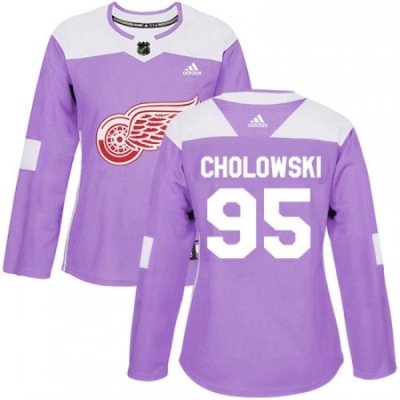 Womens Adidas Detroit Red Wings 95 Dennis Cholowski Authentic Purple Fights Cancer Practice NHL Jersey