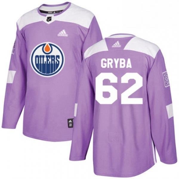 Mens Adidas Edmonton Oilers 62 Eric Gryba Authentic Purple Fights Cancer Practice NHL Jersey