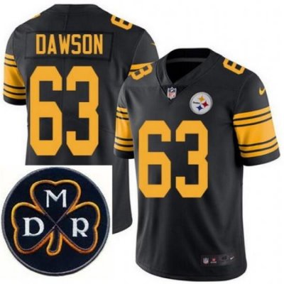 Men's Nike Pittsburgh Steelers #63 Dermontti Dawson Elite Black Rush NFL MDR Dan Rooney Patch Jersey