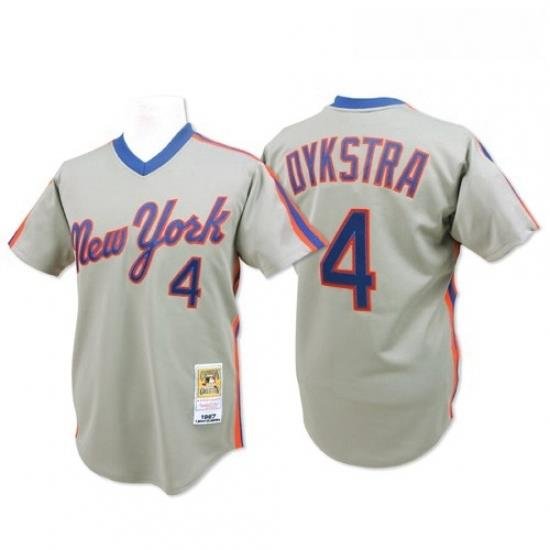 Mens Mitchell and Ness NeW York Mets 4 Lenny Dykstra Replica Grey ThroWback MLB Jersey