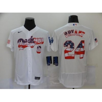 Dodgers 8  26 24 Kobe Bryant White USA Flag Fashion Nike Cool Base Jersey