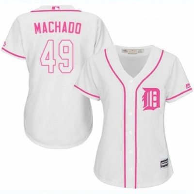 Womens Majestic Detroit Tigers 49 Dixon Machado Replica White Fashion Cool Base MLB Jersey