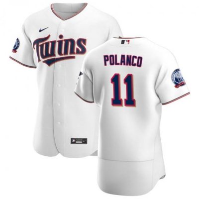 Men Minnesota TWins 11 Jorge Polanco Men Nike White Home 2020 60th Season Flex Base Team MLB Jersey