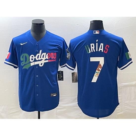 Men's Los Angeles Dodgers #7 Julio Urias Number Blue Cool Base Stitched Jersey