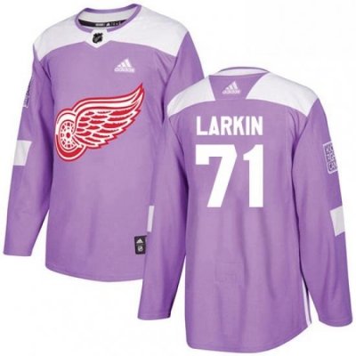 Mens Adidas Detroit Red Wings 71 Dylan Larkin Authentic Purple Fights Cancer Practice NHL Jersey