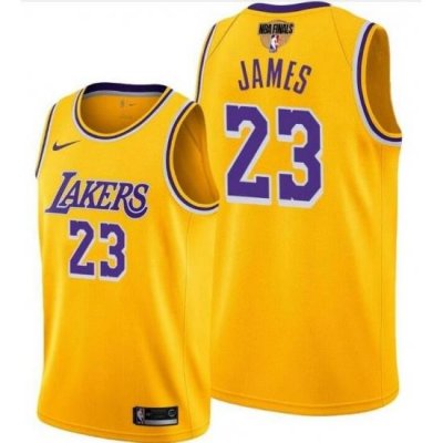 Men's Los Angeles Lakers #23 LeBron James Yellow 2020 Finals Stitched NBA Jersey