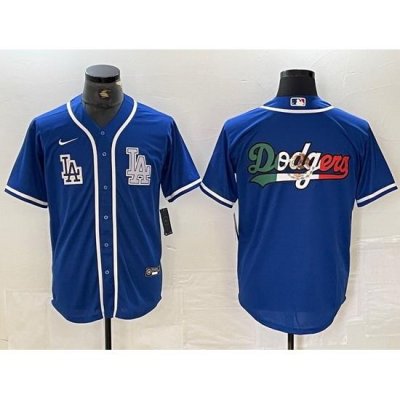 Men Los Angeles Dodgers Big logo Blue Cool Base Stitched Baseball Jersey 1