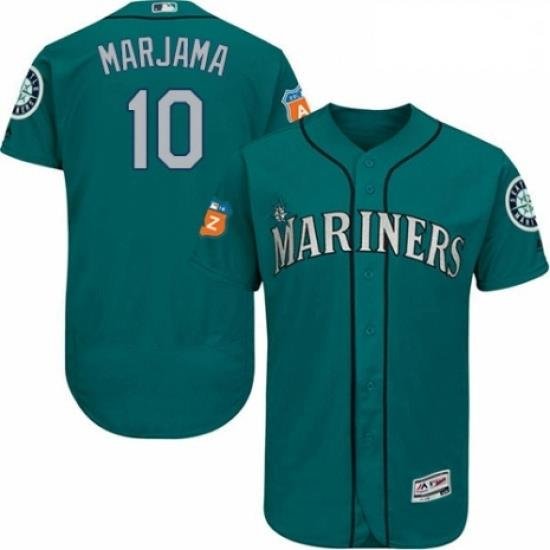 Mens Majestic Seattle Mariners 10 Mike Marjama Teal Green Alternate Flex Base Authentic Collection MLB Jersey