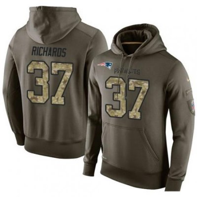 NFL Nike New England Patriots 37 Jordan Richards Green Salute To Service Mens Pullover Hoodie